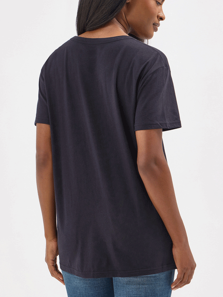Wrangler 112354395 Womens Long Live Cowgirls Tee Black back view. If you need any assistance with this item or the purchase of this item please call us at five six one seven four eight eight eight zero one Monday through Saturday 10:00a.m EST to 8:00 p.m EST