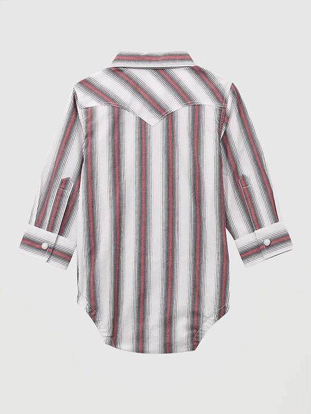 Wrangler 112369514 Infants Long Sleeve Western Bodysuit Brushpopper Red Stripe back view. If you need any assistance with this item or the purchase of this item please call us at five six one seven four eight eight eight zero one Monday through Saturday 10:00a.m EST to 8:00 p.m EST