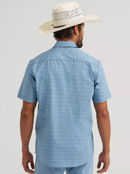 Wrangler 112375142 Mens All Terrain Gear Hike Short Sleeve Shirt Ombre Blue back view. If you need any assistance with this item or the purchase of this item please call us at five six one seven four eight eight eight zero one Monday through Saturday 10:00a.m EST to 8:00 p.m EST