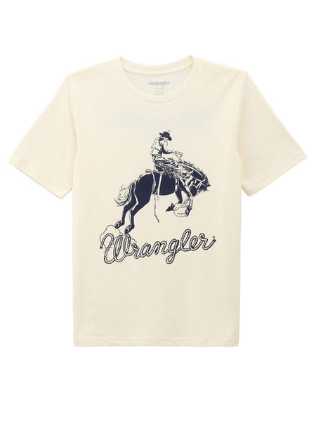 Wrangler 112375845 Kids Short Sleeve Graphic T-Shirt Ivory front view. If you need any assistance with this item or the purchase of this item please call us at five six one seven four eight eight eight zero one Monday through Saturday 10:00a.m EST to 8:00 p.m EST