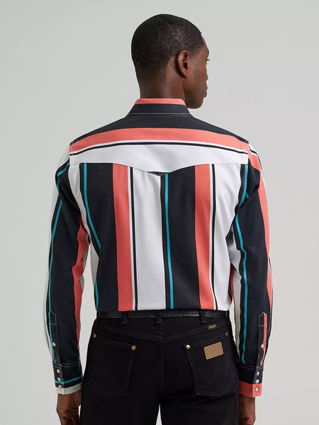 Wrangler 112381997 Mens Vintage Inspired Brushpopper Shirt Burning Coral back view. If you need any assistance with this item or the purchase of this item please call us at five six one seven four eight eight eight zero one Monday through Saturday 10:00a.m EST to 8:00 p.m EST