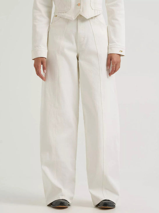 Wrangler 112385581 Womens Lainey Wilson X Tour Barrel Jean Pearl White front view. If you need any assistance with this item or the purchase of this item please call us at five six one seven four eight eight eight zero one Monday through Saturday 10:00a.m EST to 8:00 p.m EST