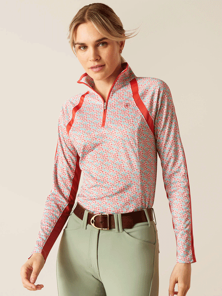 Ariat 10049049 Womens Sunstopper 3.0 Baselayer Petals Coral front view. If you need any assistance with this item or the purchase of this item please call us at five six one seven four eight eight eight zero one Monday through Saturday 10:00a.m EST to 8:00 p.m EST