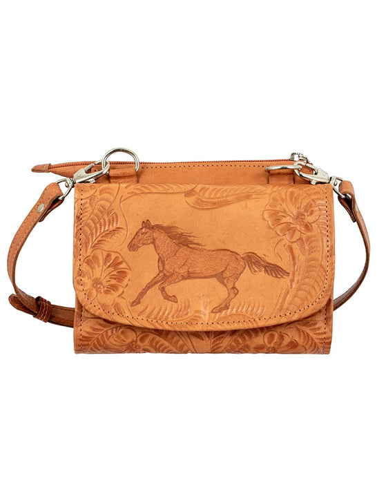 American West 1515982 Ladies Hitchin Post Texas Two Step Crossbody Leather Bag Natural Tan front view. If you need any assistance with this item or the purchase of this item please call us at five six one seven four eight eight eight zero one Monday through Saturday 10:00a.m EST to 8:00 p.m EST