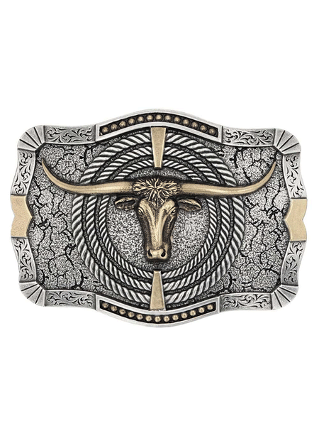 Montana Silversmiths A930 Ropin’ Ready Longhorn Attitude Buckle Silver front view. If you need any assistance with this item or the purchase of this item please call us at five six one seven four eight eight eight zero one Monday through Saturday 10:00a.m EST to 8:00 p.m EST