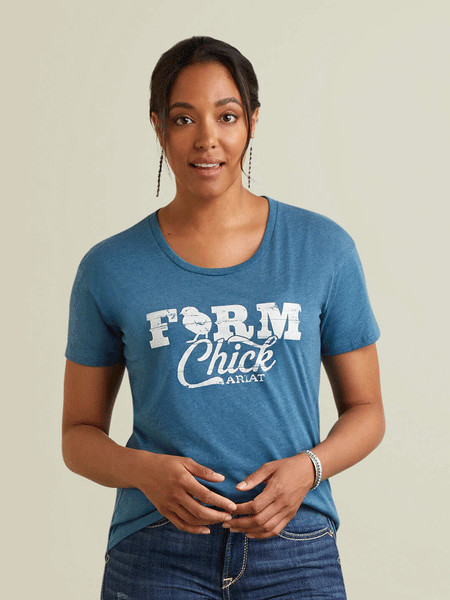 Ariat 10042792 Womens Farm Life T-Shirt Steel Blue Heather front view. If you need any assistance with this item or the purchase of this item please call us at five six one seven four eight eight eight zero one Monday through Saturday 10:00a.m EST to 8:00 p.m EST