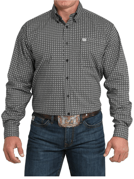 Cinch MTW1105998 Mens Long Sleeve Western Print Shirt Black front view. If you need any assistance with this item or the purchase of this item please call us at five six one seven four eight eight eight zero one Monday through Saturday 10:00a.m EST to 8:00 p.m EST