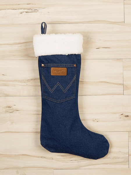Wrangler 1WRCHSP Sherpa Denim Christmas Stocking Blue front view. If you need any assistance with this item or the purchase of this item please call us at five six one seven four eight eight eight zero one Monday through Saturday 10:00a.m EST to 8:00 p.m EST