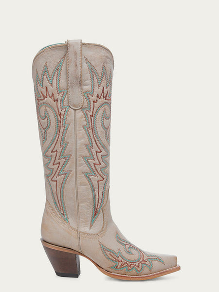Corral Z5371 Ladies Embroidery Snip Toe Boot Bone side view. If you need any assistance with this item or the purchase of this item please call us at five six one seven four eight eight eight zero one Monday through Saturday 10:00a.m EST to 8:00 p.m EST