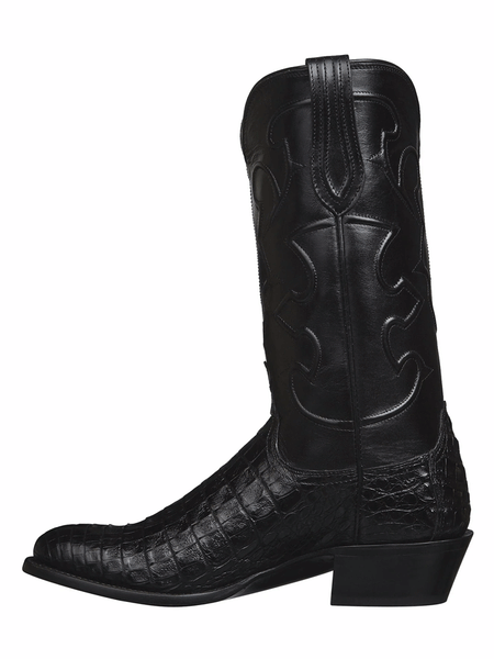 Lucchese M1636.R4 Mens Charles Belly Caiman Boots Black full side view. If you need any assistance with this item or the purchase of this item please call us at five six one seven four eight eight eight zero one Monday through Saturday 10:00a.m EST to 8:00 p.m EST