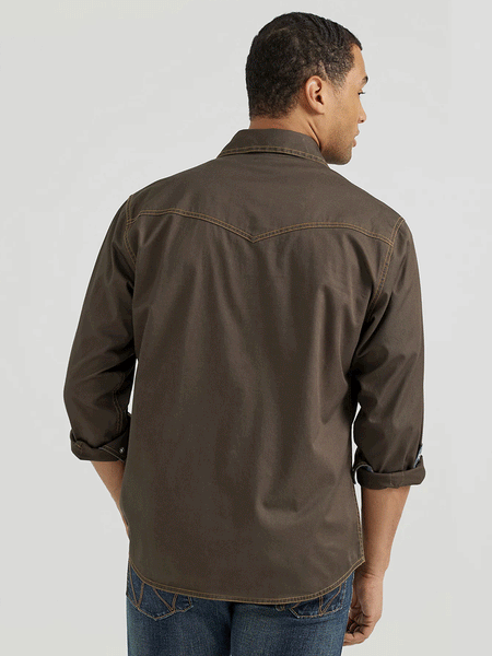 Wrangler 112356597 Mens Retro Long Sleeve Shirt Black Olive back. If you need any assistance with this item or the purchase of this item please call us at five six one seven four eight eight eight zero one Monday through Saturday 10:00a.m EST to 8:00 p.m EST