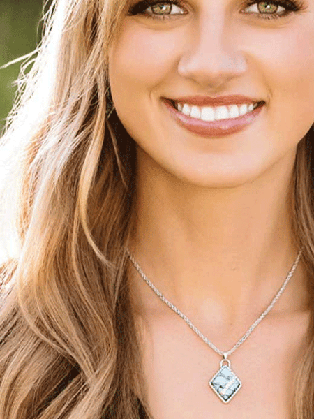 Montana Silversmiths NC6127 Womens High Noon Cobblestone Necklace Silver on model. If you need any assistance with this item or the purchase of this item please call us at five six one seven four eight eight eight zero one Monday through Saturday 10:00a.m EST to 8:00 p.m EST
