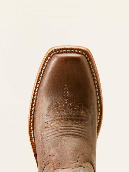 Ariat 10050889 Womens Futurity Boon Western Boot Pecan Brown toe view from above. If you need any assistance with this item or the purchase of this item please call us at five six one seven four eight eight eight zero one Monday through Saturday 10:00a.m EST to 8:00 p.m EST