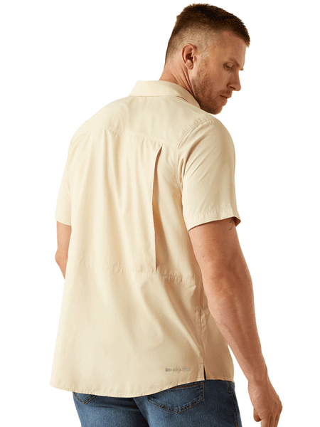 Ariat 10055228 Mens VentTEK Outbound Fitted Shirt Creme Brulee back view. If you need any assistance with this item or the purchase of this item please call us at five six one seven four eight eight eight zero one Monday through Saturday 10:00a.m EST to 8:00 p.m EST