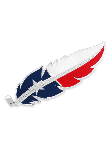 Montana Silversmiths HF5458TX Hat Feather Silver Texas Flag front view. If you need any assistance with this item or the purchase of this item please call us at five six one seven four eight eight eight zero one Monday through Saturday 10:00a.m EST to 8:00 p.m EST