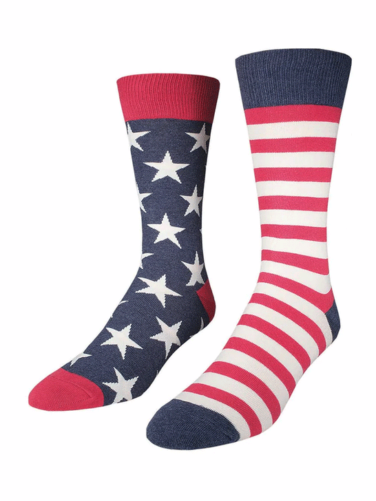 Socksmith MNC337-VBL Mens American Flag Socks Vintage Bluefront front and side view of pair. If you need any assistance with this item or the purchase of this item please call us at five six one seven four eight eight eight zero one Monday through Saturday 10:00a.m EST to 8:00 p.m EST