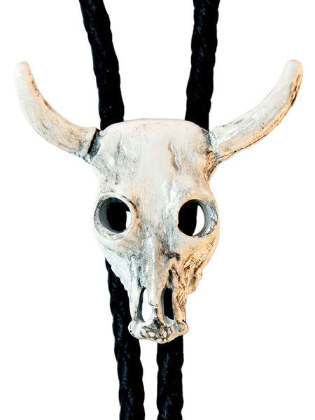 Western Express BT-304 Steer Skull Head Bolo Tie White front view. If you need any assistance with this item or the purchase of this item please call us at five six one seven four eight eight eight zero one Monday through Saturday 10:00a.m EST to 8:00 p.m EST