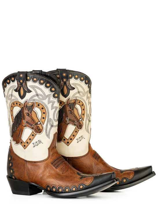 Double D Ranch DDL1079 Womens HORSICULTURE Leather Boot Bone And Bark side view pair. If you need any assistance with this item or the purchase of this item please call us at five six one seven four eight eight eight zero one Monday through Saturday 10:00a.m EST to 8:00 p.m EST