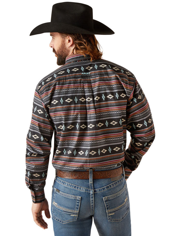 Ariat 10047384 Mens Noland Classic Fit Long Sleeve Shirt Black front view. If you need any assistance with this item or the purchase of this item please call us at five six one seven four eight eight eight zero one Monday through Saturday 10:00a.m EST to 8:00 p.m EST