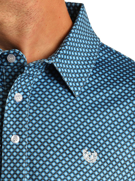 Panhandle PPMT51R0WW Mens Short Sleeve Geo Button Knit Polo Navy close up. If you need any assistance with this item or the purchase of this item please call us at five six one seven four eight eight eight zero one Monday through Saturday 10:00a.m EST to 8:00 p.m EST