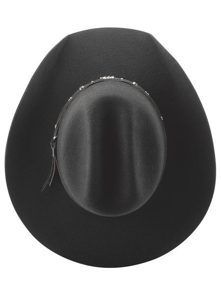 Bullhide TRAIL RIDE 0834BL Kids Premium Wool Western Hat Black view from above. If you need any assistance with this item or the purchase of this item please call us at five six one seven four eight eight eight zero one Monday through Saturday 10:00a.m EST to 8:00 p.m EST