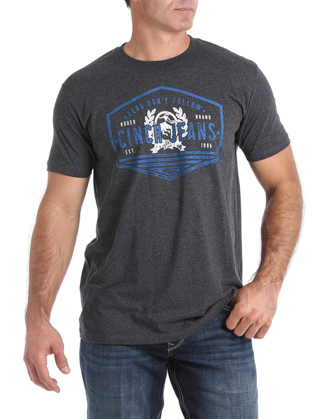 Cinch MTT1690374 Mens Classic Logo Tee Black Heather front view. If you need any assistance with this item or the purchase of this item please call us at five six one seven four eight eight eight zero one Monday through Saturday 10:00a.m EST to 8:00 p.m EST