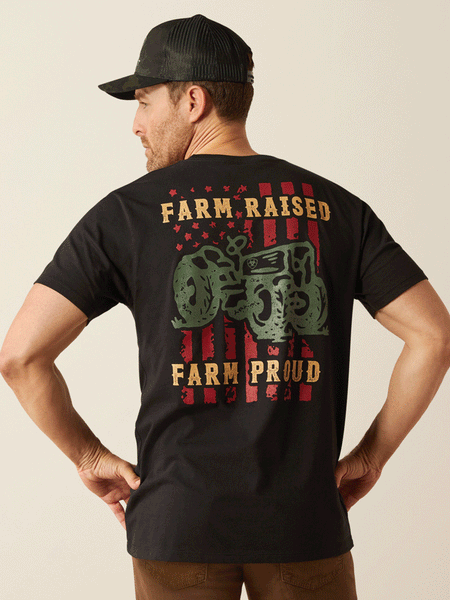Ariat 10053999 Mens Farm Raised T-Shirt Black back view. If you need any assistance with this item or the purchase of this item please call us at five six one seven four eight eight eight zero one Monday through Saturday 10:00a.m EST to 8:00 p.m EST