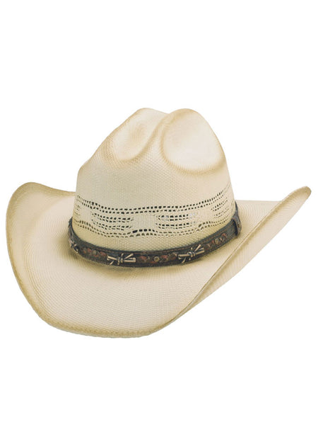 Bullhide 5090 BARB WIRE Bangora Straw Hat Natural Distressed front /side view. If you need any assistance with this item or the purchase of this item please call us at five six one seven four eight eight eight zero one Monday through Saturday 10:00a.m EST to 8:00 p.m EST