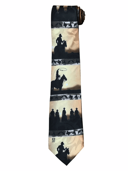 Rockmount 471 Mens Trail Riders Silhouette Silk Tie Gold front view. If you need any assistance with this item or the purchase of this item please call us at five six one seven four eight eight eight zero one Monday through Saturday 10:00a.m EST to 8:00 p.m EST