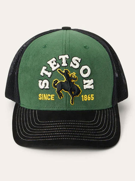 Stetson ST0093 Bronco Rider Embroidery Trucker Ball Cap Green front view.