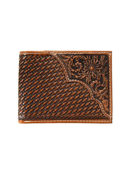 3D D250019208 Mens Basket Weave Bifold Wallet Brown front view. If you need any assistance with this item or the purchase of this item please call us at five six one seven four eight eight eight zero one Monday through Saturday 10:00a.m EST to 8:00 p.m EST