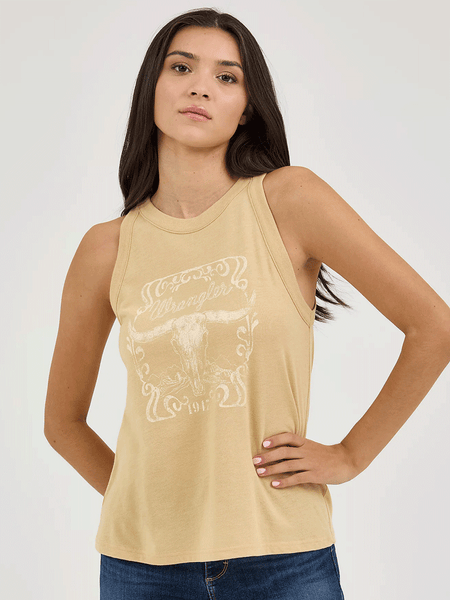 Wrangler 112361908 Womens Western Graphic Goddess Tank Croissant Natural front view. If you need any assistance with this item or the purchase of this item please call us at five six one seven four eight eight eight zero one Monday through Saturday 10:00a.m EST to 8:00 p.m EST