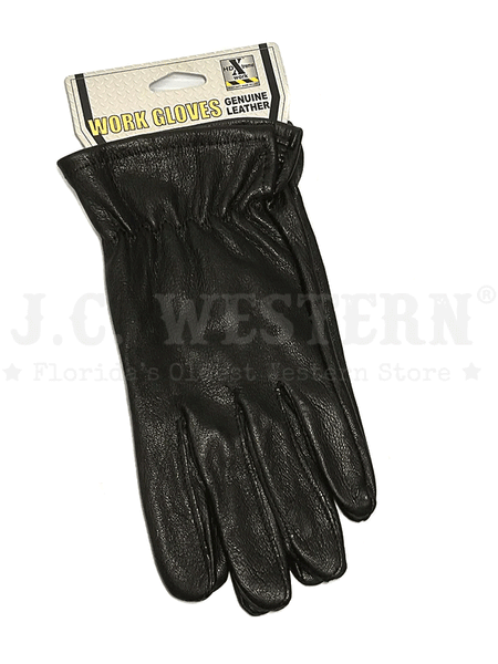 HD Xtreme Work H2110001 Mens Goatskin Leather Gloves Black front-top view. If you need any assistance with this item or the purchase of this item please call us at five six one seven four eight eight eight zero one Monday through Saturday 10:00a.m EST to 8:00 p.m EST