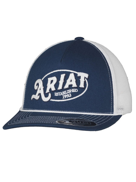 Ariat A300086603 Flexfit 110 Cap White And Navy side / front view. If you need any assistance with this item or the purchase of this item please call us at five six one seven four eight eight eight zero one Monday through Saturday 10:00a.m EST to 8:00 p.m EST