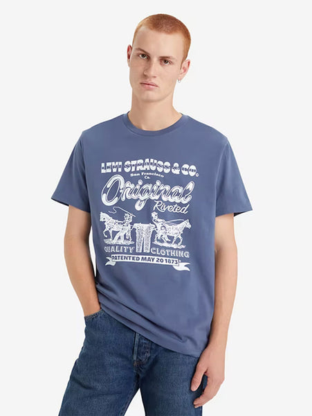 Levis 224911482 Mens Classic Graphic T-Shirt Vintage Indigo Blue front view. If you need any assistance with this item or the purchase of this item please call us at five six one seven four eight eight eight zero one Monday through Saturday 10:00a.m EST to 8:00 p.m EST