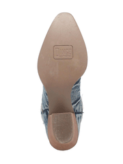 Dingo DI950-BL Womens Y'ALL NEED DOLLY Western Fashion Boot Denim Blue sole view. If you need any assistance with this item or the purchase of this item please call us at five six one seven four eight eight eight zero one Monday through Saturday 10:00a.m EST to 8:00 p.m EST