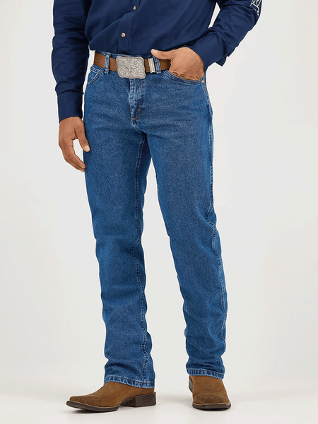 Wrangler 47MWZDS Mens Premium Cowboy Cut Regular Fit Jeans Dark Stone front view. If you need any assistance with this item or the purchase of this item please call us at five six one seven four eight eight eight zero one Monday through Saturday 10:00a.m EST to 8:00 p.m EST