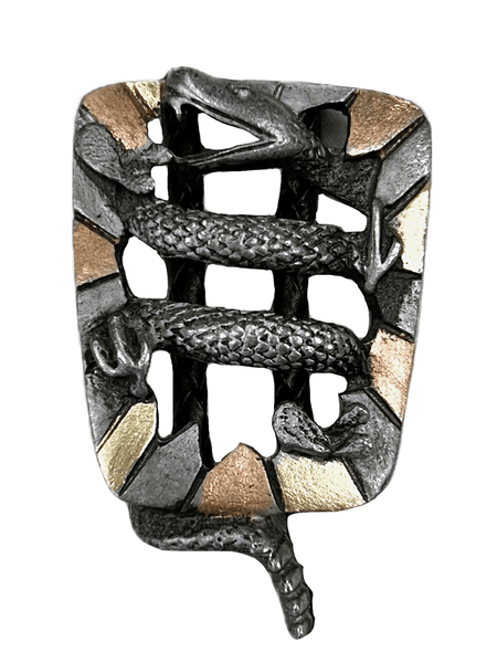 Rockmount 43739 Rattlesnake Western Bolo Tie Tri Color close up. If you need any assistance with this item or the purchase of this item please call us at five six one seven four eight eight eight zero one Monday through Saturday 10:00a.m EST to 8:00 p.m EST