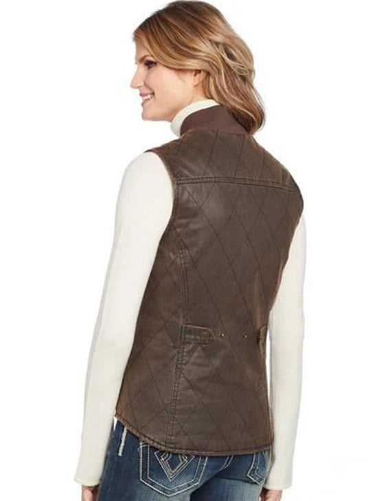 Cripple Creek CW8319 Womens Concealed Carry Vest Antique Brown back view. If you need any assistance with this item or the purchase of this item please call us at five six one seven four eight eight eight zero one Monday through Saturday 10:00a.m EST to 8:00 p.m EST