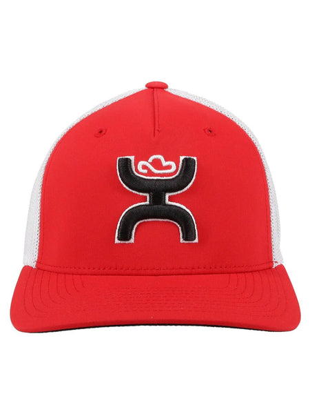 Hooey 2112RDWH COACH Mid Profile Flexfit Trucker Hat Red White front view. If you need any assistance with this item or the purchase of this item please call us at five six one seven four eight eight eight zero one Monday through Saturday 10:00a.m EST to 8:00 p.m EST