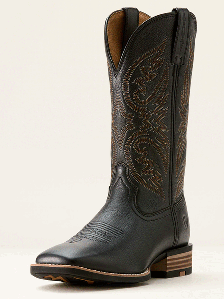 Ariat 10053631 Mens Ricochet Cowboy Boot Black Carbon front and side view. If you need any assistance with this item or the purchase of this item please call us at five six one seven four eight eight eight zero one Monday through Saturday 10:00a.m EST to 8:00 p.m EST