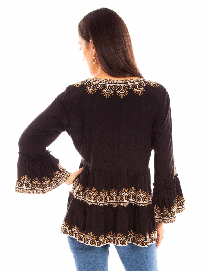 Scully HC882-BLK Womens Embroidered Long Sleeve Blouse Black front view. If you need any assistance with this item or the purchase of this item please call us at five six one seven four eight eight eight zero one Monday through Saturday 10:00a.m EST to 8:00 p.m EST