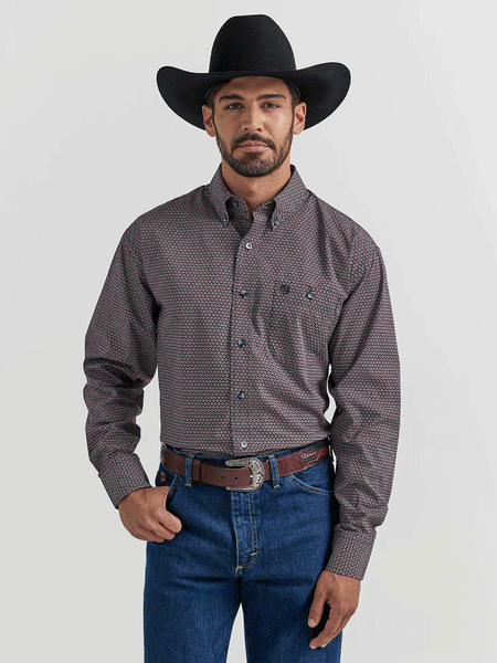 Wrangler 112338091 Mens George Strait Collection Button Down Western Shirt Black front view. If you need any assistance with this item or the purchase of this item please call us at five six one seven four eight eight eight zero one Monday through Saturday 10:00a.m EST to 8:00 p.m EST