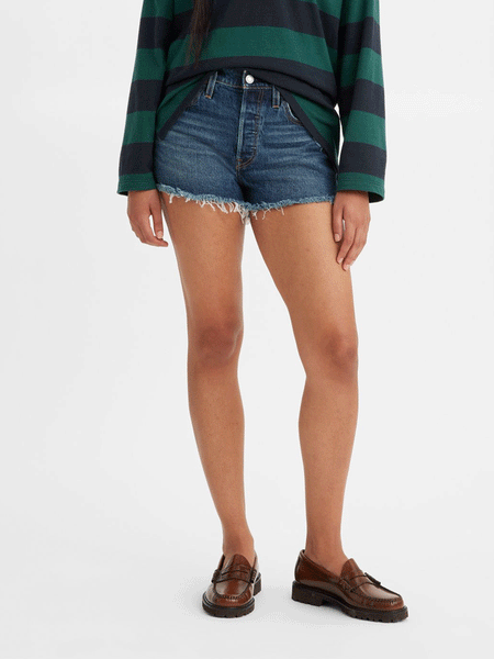 Levi's 563270319 Womens 501 Original Shorts Personal Pair front view on model. If you need any assistance with this item or the purchase of this item please call us at five six one seven four eight eight eight zero one Monday through Saturday 10:00a.m EST to 8:00 p.m EST