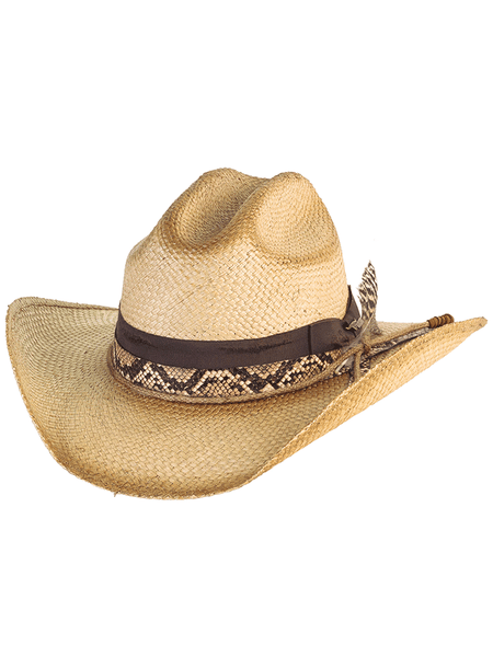 Bullhide TOUCH THE GROUND 5123 Genuine Panama Straw Hat Natural Distressed side / front view. If you need any assistance with this item or the purchase of this item please call us at five six one seven four eight eight eight zero one Monday through Saturday 10:00a.m EST to 8:00 p.m EST