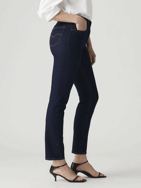 Levi's 188830011 Womens 724 High Rise Slim Straight Jean Cast Shadows Navy side view. If you need any assistance with this item or the purchase of this item please call us at five six one seven four eight eight eight zero one Monday through Saturday 10:00a.m EST to 8:00 p.m EST
