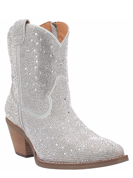 Dingo DI577 Womens Rhinestone Cowgirl Leather Bootie Silver front and side view. If you need any assistance with this item or the purchase of this item please call us at five six one seven four eight eight eight zero one Monday through Saturday 10:00a.m EST to 8:00 p.m EST