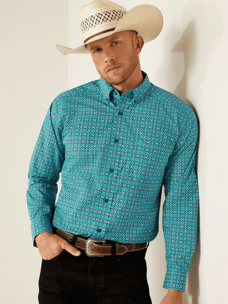 Ariat 10054697 Mens Jordy Classic Fit Shirt Turquoise front view. If you need any assistance with this item or the purchase of this item please call us at five six one seven four eight eight eight zero one Monday through Saturday 10:00a.m EST to 8:00 p.m EST