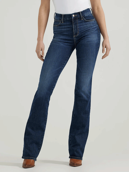Wrangler 112359277 Womens Bespoke High Rise Bootcut Jean Lacey front. If you need any assistance with this item or the purchase of this item please call us at five six one seven four eight eight eight zero one Monday through Saturday 10:00a.m EST to 8:00 p.m EST