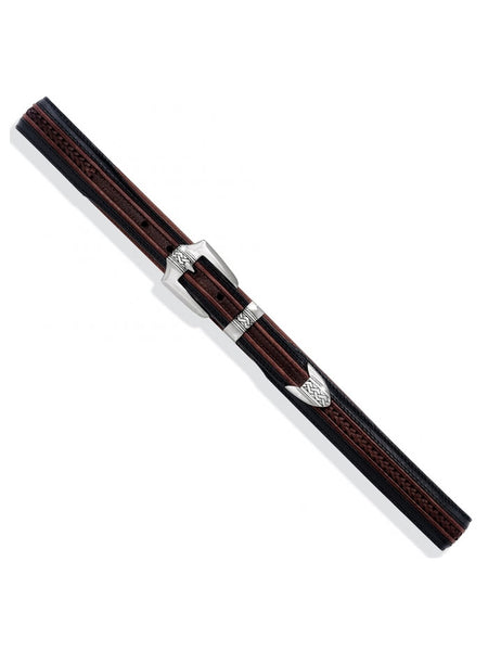 Brighton 12200 Mens Pinon Hills Inlay Lace Belt Black Brown front view. If you need any assistance with this item or the purchase of this item please call us at five six one seven four eight eight eight zero one Monday through Saturday 10:00a.m EST to 8:00 p.m EST